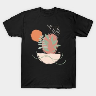 Abstract shapes lines and leaves digital design illustration T-Shirt